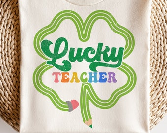 Lucky Teacher SVG, St Patricks Day SVG, Shamrock Png, Irish Teacher Gift, Retro St Patricks Shirt, Svg Files For Cricut