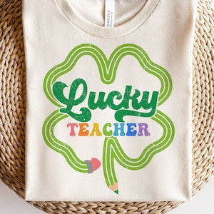 Lucky Teacher SVG, St Patricks Day SVG, Shamrock Png, Irish Teacher Gift, Retro St Patricks Shirt, Svg Files For Cricut
