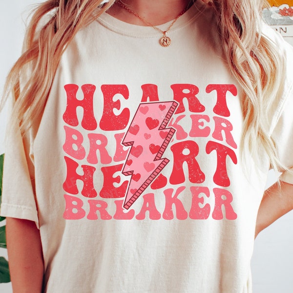 Heart Breaker SVG, Retro Valentine SVG, Heart Leopard Lightning Bolt Png, Camisas del Día de San Valentín, Archivos Svg para Cricut