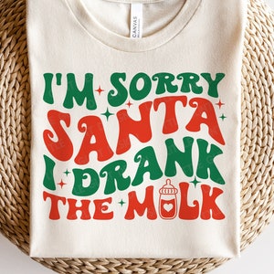 Przepraszam Mikołaju, wypiłem mleko SVG, Baby Christmas SVG, Retro prezent dla noworodka, Koszulka z motywem świątecznym, Pliki SVG dla Cricut