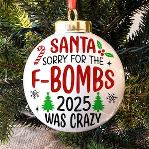 Adorno navideño divertido de 2025 SVG, Papá Noel, perdón por las palabrotas, SVG navideño, Adorno navideño de 2025, Archivos SVG para Cricut