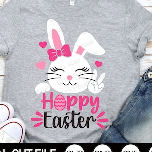 Hoppy Oster svg, Mädchen Ostershirt, Frohe Ostern Svg, Osterhase Ohren, Osterei, Kinder Ostershirt, Svg Dateien für Cricut, Silhouette