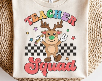 Christmas Teacher Squad SVG, Christmas Svg, Retro Reindeer Png, Kids Christmas Shirt, Svg Files for Cricut