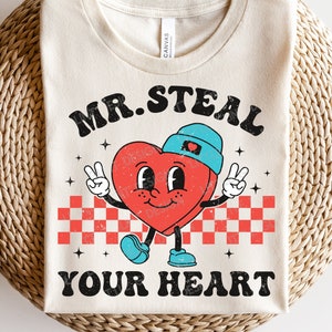 Monsieur Steal Your Heart SVG, Svg de la Saint-Valentin, Png coeurs rétro, chemise garçon Saint-Valentin, fichiers Svg pour Cricut