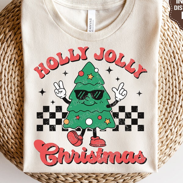 Retro Christmas SVG PNG, Holly Jolly Christmas Svg, Christmas Tree Png, Holiday Boy Shirt Gift, Svg Files for Cricut