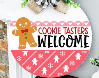 Christmas Cookie Tasters Welcome Sign SVG, Christmas Door Hanger SVG, Gingerbread Svg, Round Christmas Door Sign, Glowforge Laser Cut File