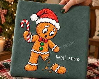 PNG de Well Snap, PNG de hombre de jengibre navideño divertido, diseño de camiseta de humor negro con galleta rota, descarga de sublimación navideña