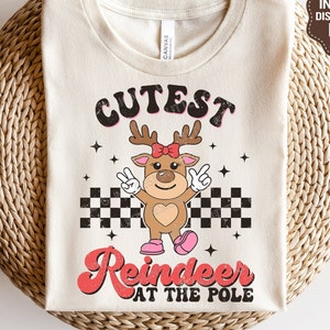 Renne le plus mignon au poteau SVG, Svg Noël fille, renne rétro Png, chemise de Noël pour enfants, fichiers Svg pour Cricut
