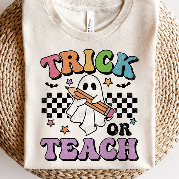 Trick or Teach SVG, Halloween Teacher Svg, Teacher Gift, Retro Halloween Shirt, Svg Files For Cricut