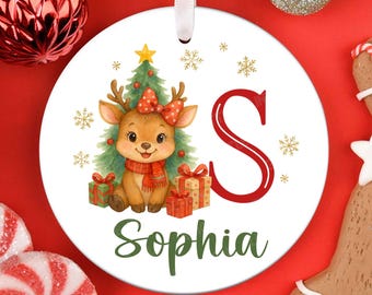 Christmas Alphabet Ornament PNG, Girl Reindeer Initial Letter PNG, Xmas Ornament Png Design, Custom Name Christmas Sublimation
