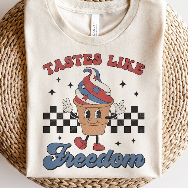 Tastes Like Freedom SVG, 4th of July Svg, Patriotic Svg, Retro 4th july ice cream Png, Vintage America Shirt, Svg Files for Cricut