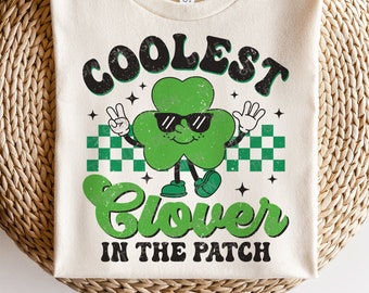 Coolest Clover in the Patch SVG, Boy St Patrick Day SVG, Shamrock Svg, Retro Clover Svg, Saint Patricks Kids Shirt, Svg Files For Cricut