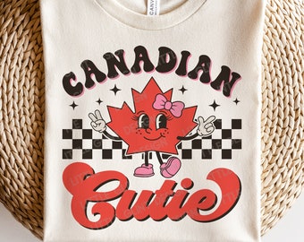 Canadian Cutie SVG, Festa del Canada SVG, Canada PNG, Foglia d'acero retrò PNG, Maglietta da ragazza canadese, File SVG per Cricut
