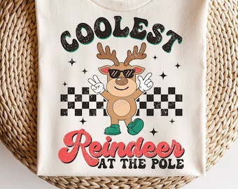 Coolaste ren vid polen SVG, julpojke Svg, retro ren Png, barn jultröja, Svg-filer för Cricut