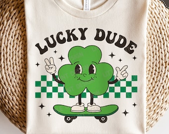 Lucky Dude Svg, Boy St Patricks Day SVG, Retro Clover Svg, Shamrock Svg, Kids St Patricks Shirt, Sublimation Png, Svg Files For Cricut