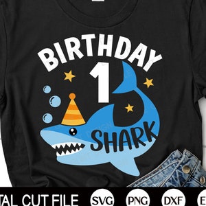 1. Geburtstag Hai SVG, Hai Geburtstag SVG, Geburtstag Jungs Svg, Erster Geburtstag Shirt, Svg Dateien für Cricut, Silhouette