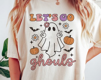 Halloween SVG PNG, Let's Go Ghouls SVG, Retro Ghost Png, Girl Halloween Shirt, Svg Files For Cricut