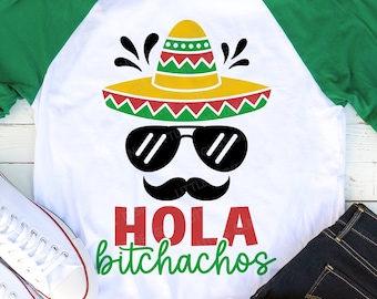 Hola bitchachos SVG, Cinco de Mayo SVG, Margarita SVG, meksykańskie SVG, koszula Boy Cinco de Mayo, PNG, pliki SVG dla Cricut, sylwetka