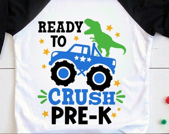 Listo para aplastar Pre-k Svg, Back To School Svg, Monster Truck svg, Dinosaur Svg, 1er Día de Escuela, Boys Pre-k Shirt, Svg Files For Cricut