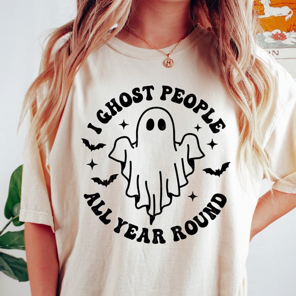 I Ghost People All Year Round SVG, Halloween Svg, Spooky Svg, Retro Cute Ghost Png, Halloween Shirt Svg, Svg Files For Cricut