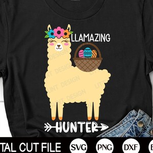 Llamazing Hunter SVG, Easter Llama SVG, Lapin de Pâques svg, Oreilles de lapin svg, Chemise de Pâques fille, png, fichiers svg pour cricut, silhouette