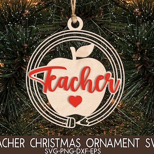 Enfeites de Natal para professores SVG, Natal 2024 Svg, Ensinar, Inspirar, Ornamento a laser para professores de escola Svg, Arquivo de corte a laser Glowforge