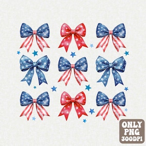 4 juli strikken transparante png, preppy patriottische png, aquarel Amerikaanse vlag png, rood wit blauwe linten sublimatie
