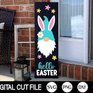 Hello Easter Gnome SVG, Osterschild Svg, Osterschild, Willkommensschild, Frühlingsschild, Hase Png, Osterdeko, Svg Dateien für Cricut