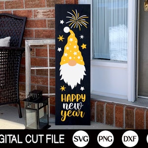 Bonne année SVG, signe de porche gnome, signe de bienvenue Svg, nouvel an Png, 2025 Svg, Svg du nouvel an, décoration de vacances, fichiers Svg pour Cricut