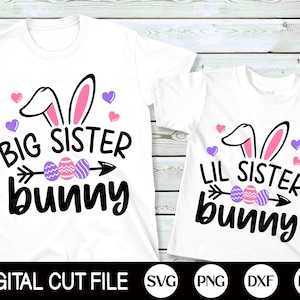 Große Schwester Bunny SVG, Osterhase SVG, Big Sis SVG, Lil Sis, Neugeborenen Baby Mädchen, Kinder Ostern Shirt, Png, SVG-Dateien für Cricut, Silhouette