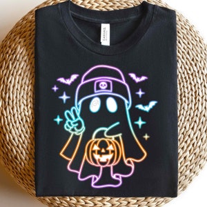 Cute Ghost Colorful Neon Boo PNG, Neon Halloween Png, Retro Halloween Shirt, Sublimation Png