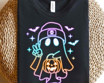 Cute Ghost Colorful Neon Boo PNG, Neon Halloween Png, Retro Halloween Shirt, Sublimation Png