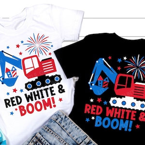 SVG "Red White and Boom", SVG "4 luglio", SVG "Escavatore", SVG "patriottico", regalo per ragazzi americani, maglietta per bambini del 4 luglio, file SVG per Cricut