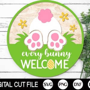 Ostern Willkommensschild, Jeder Hase willkommen, Türschild SVG, Türschild Türdekoration, Glowforge, Png, Cricut