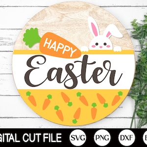 Frohe Ostern Willkommensschild, Ostern SVG, Runde Türaufhänger SVG, Osterschild Svg, Frühling Tür Dekor, Glowforge, Png, Svg Dateien für Cricut