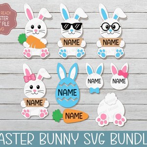 Easter Bunny SVG Bundle, Easter Ornament SVG, Cute Easter Bunny Cut file, Easter Decor, Glowforge Laser Cut File