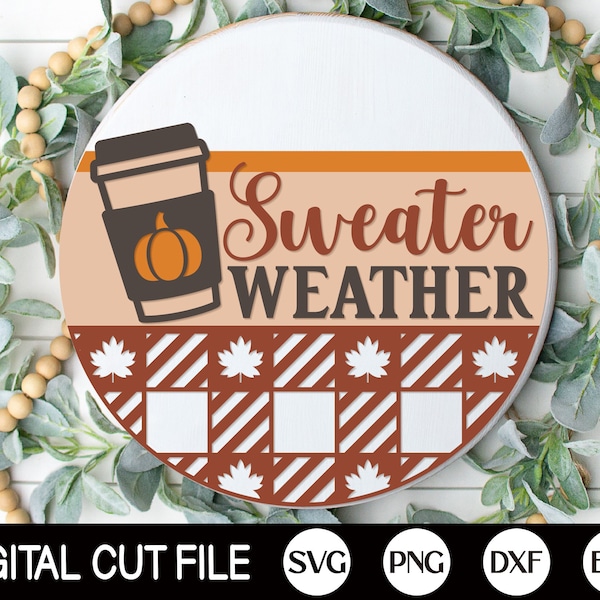 Fall Welcome Sign, Round Door Hanger SVG, Autumn Sign Svg, Farmhouse Fall Door Decor, Glowforge, Sweater Weather Png, Svg Files for Cricut