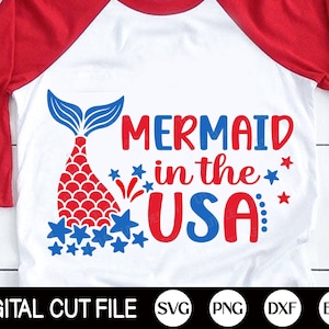 Mermaid In The USA SVG, 4th of July Svg, Patriotic Svg, Amerika Mädchen Geschenk, Kinder 4. Juli Shirt, Png, Svg Dateien für Cricut