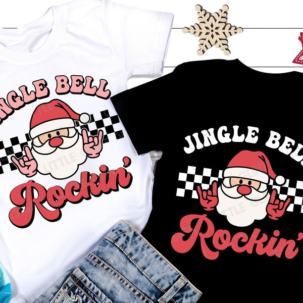 Jingle Bell Rockin' SVG, Retro Christmas Svg, Santa Peace Png, Holiday Png, Kids Christmas Shirt, Svg Files For Cricut