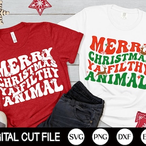 Merry Christmas Ya Filthy Animal SVG, Christmas Svg, Lustiges Weihnachts zitat Shirt, Weihnachtsgeschenk, Retro Christmas T, Svg, Plotterdatei für Cricut
