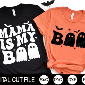 Mama Is My Boo SVG, Halloween Svg, Testo ondulato retrò Png, Bambini Halloween Camicia Svg, File Svg per Cricut