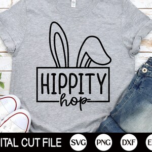 Hippity Hop Svg, Happy Easter SVG, Easter Bunny Svg, Bunny Ears, Baby Boy, Baby Girl, Kids Easter Shirt, Png, Svg Files For Cricut