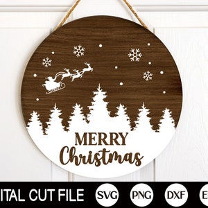 Merry Christmas SVG, Christmas Sign SVG, Farmhouse Sign SVG, Welcome Door Hanger, Welcome Sign, Christmas Tree Svg, Svg Files for Cricut