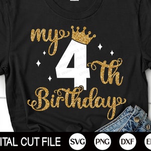 4e verjaardag SVG, mijn vierde verjaardag Svg, vier jaar oud, verjaardag meisje Svg, Kids Birthday Party t-shirt, Png, Dxf, Svg-bestanden voor Cricut