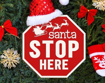 Santa Stop Here Welcome Sign SVG, Christmas Door Hanger SVG, Santa Svg, Round Christmas Sign Home Decor, Glowforge Laser Cut File