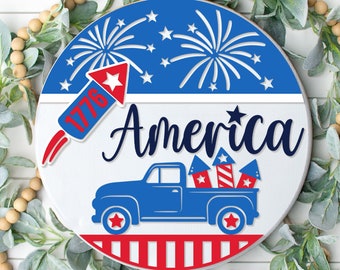 America Welcome Sign, Patriotic Door Hanger SVG, 4th of July Sign Svg, Independence Day Door Decor, Glowforge, Png, Svg Files for Cricut