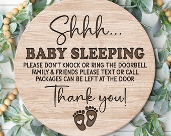 Baby sleeping Welcome Sign SVG, Round Door Hanger SVG, Don't Ring Doorbell Sign, New Baby Door Decor, Png, Dxf, Laser Cut File, Glowforge