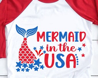 Mermaid In The USA SVG, 4th of July Svg, Patriotic Svg, America Girl Gift, Kids 4th July Shirt, Png, Svg Files for Cricut