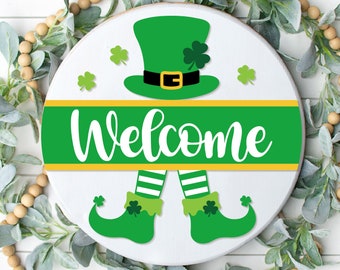 St Patrick Door Hanger SVG, Welcome Sign SVG, Leprechaun Svg, Shamrock, Clover Png, St Patty Door Decor, Dxf, Png, Svg Files for Cricut
