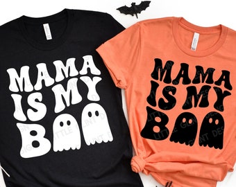 Mama Is My Boo SVG, Halloween Svg, Retro Wavy Text Png, Kids Halloween Shirt Svg, Svg Files For Cricut